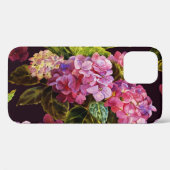 Coques Case-Mate iPhone Hydrangée, foncé, motif floral transparent. (Verso (horizontal))