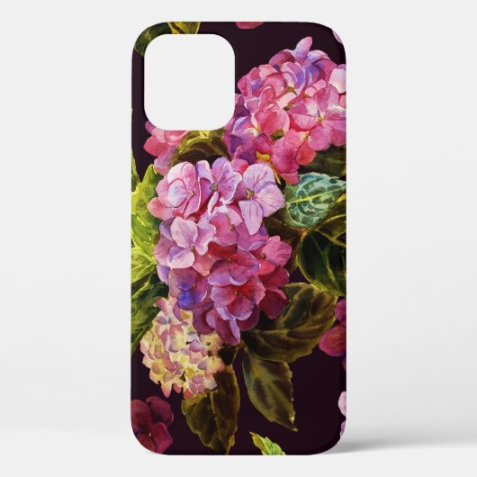 Coques Case-Mate iPhone Hydrangée, foncé, motif floral transparent. (Verso)