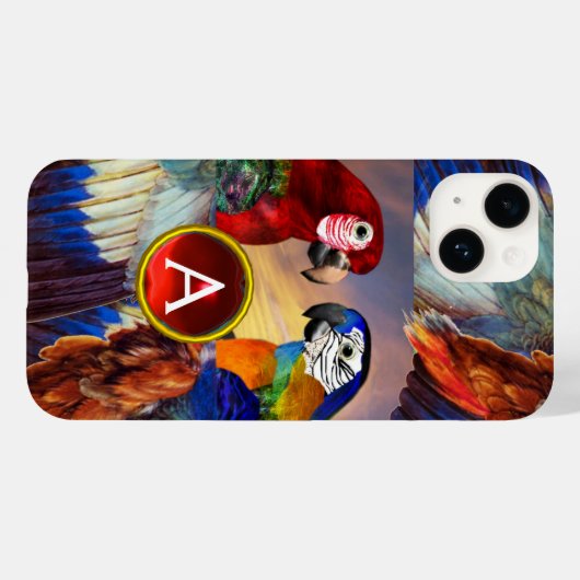 COQUES Case-Mate iPhone HYPER PARROTS /ROUGE ET BLEUE ARA GEMSTONE MONOGRA (Verso (horizontal))