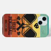 Coques Case-Mate iPhone I Heart Pickleball Retro Stripes Nom du monogramme (Verso (horizontal))
