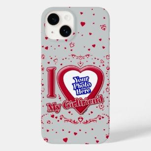 Coque Pour iPhone 14 I Love My Girlfriend Photo Coeurs rouges Gris