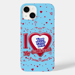 Coque Pour iPhone 14 I Love My Girlfriend Photo Coeurs rouges Turquoise