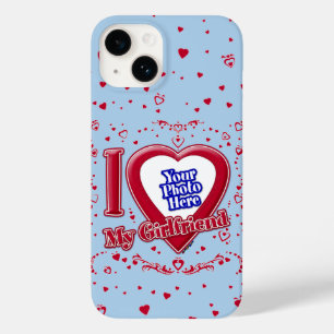 Coque Pour iPhone 14 I Love My Girlfriend Photo Red Hearts Light Blue
