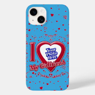 Coque Pour iPhone 14 I Love My Girlfriend Photo Red Hearts Turquoise