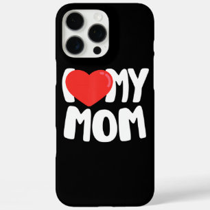 Coques iPhone 16 Pro Max I Love My Mom TShirt avec grand coeur rouge