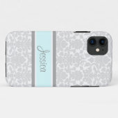Coques Case-Mate iPhone i Phone 5 Blue Grey Damask Nom personnalisé (Dos (Horizontal))