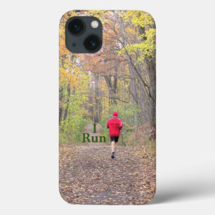 ETUI iPhone 13 "I RUN" PORTANT UN JACKET ROUGE EN BOIS