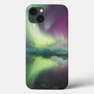 iPhone 13 Case Iceland, Jokulsarlon. Aurora Lights Reflect