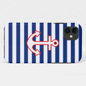 Coques Case-Mate iPhone Icône d'ancre de style nautique sur rayures (Dos (Horizontal))