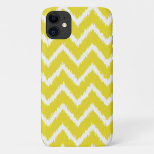 Coque iPhone 11 Ikat Chevrons - Jaune moutarde et blanc