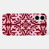 Coques Case-Mate iPhone Ikat damask pattern - Bourgogne et rose (Verso (horizontal))