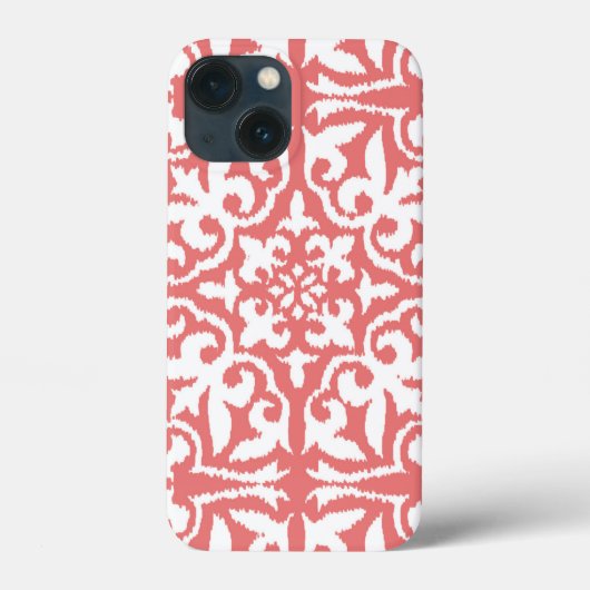 Coques Case-Mate iPhone Ikat damask pattern - Coral rose et blanc (Verso)
