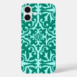 iPhone 16 Plus Case Ikat damask pattern - Turquoise et Aqua