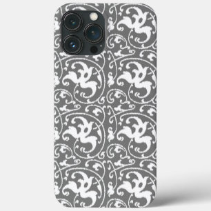 iPhone 13 Pro Max Case Ikat Floral Damask - gris / gris / blanc