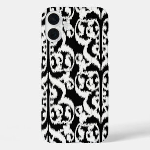 Coques iPhone 16 Plus Ikat Moorish Damask - blanc et noir
