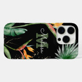 Coques Case-Mate iPhone Ile tropicale Monogramme Floral Script Or Noir (Verso (horizontal))