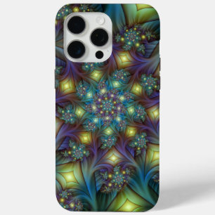 Coque iPhone 15 Pro Max Illuminé Abstrait brillant Turquoise violet Fracta