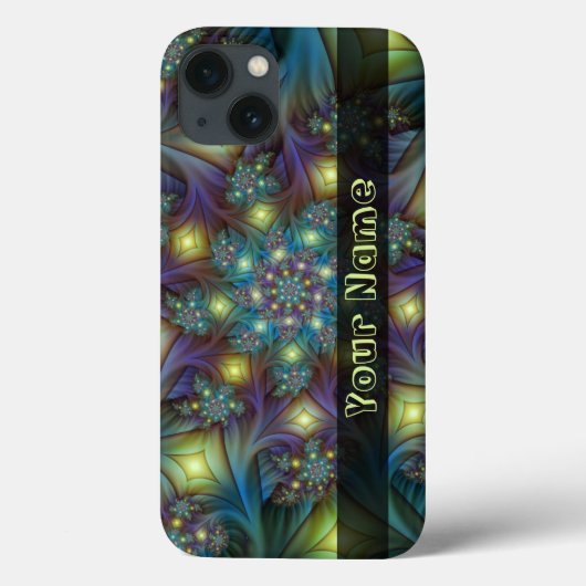 Coques Case-Mate iPhone Illuminé bleu Abstrait violet Fractal Nom (Verso)
