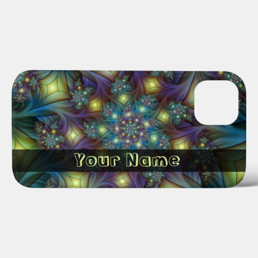 Coques Case-Mate iPhone Illuminé bleu Abstrait violet Fractal Nom (Verso (horizontal))