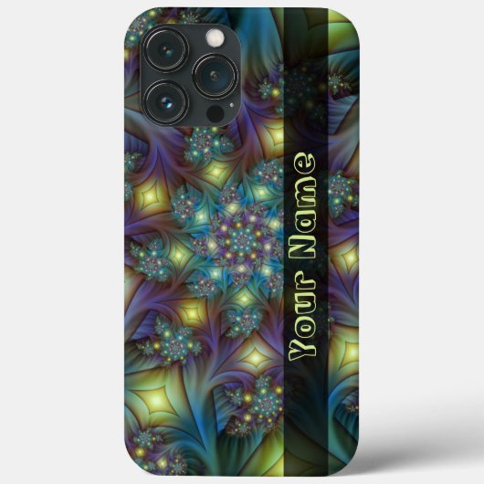 Coques Case-Mate iPhone Illuminé bleu Abstrait violet Fractal Nom (Verso)