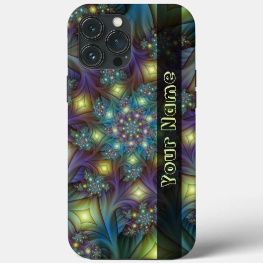 Coques Case-Mate iPhone Illuminé bleu Abstrait violet Fractal Nom (Verso)