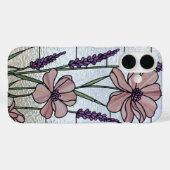 Coques Case-Mate iPhone Illusion de verre floral rose (Verso (horizontal))