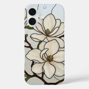 Coques iPhone 16 Illusion en verre tendu des Magnolias blancs
