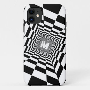 Case-Mate iPhone Case Illusion optique noire et blanche, Monogramme blan