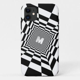 Case-Mate iPhone Case Illusion optique noire et blanche, Monogramme blan