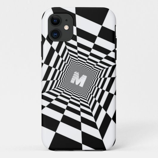 Coques Case-Mate iPhone Illusion optique noire et blanche, Monogramme blan (Dos)