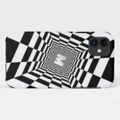 Coques Case-Mate iPhone Illusion optique noire et blanche, Monogramme blan (Dos (Horizontal))