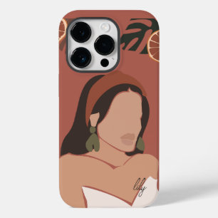 Coque Pour iPhone 14 Pro Illustration Boho Abstrait Art Femme, Tonage Terre