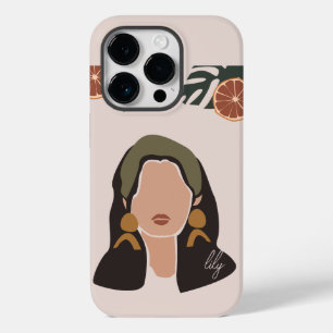 Coque Pour iPhone 14 Pro Illustration Boho Abstrait Art Femme, Tonage Terre