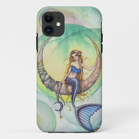 Coques Case-Mate iPhone Illustration d'art de sirène aquarelle Lune Cobalt (Dos)