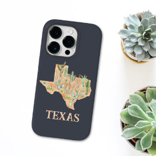 Coques iPhone 16 Pro Illustration de carte du Texas à l'aquarelle Cactu