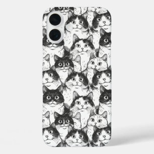 Coques iPhone 16 Plus Illustration de chat noir et blanc