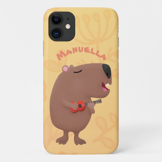 Coques Case-Mate iPhone Illustration de dessin animé de capybara ukulele (Dos)