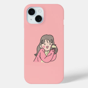 Coque Pour iPhone 15 Illustration de fille mignonne esthétique Rose