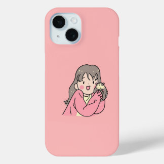 Coque Pour iPhone 15 Illustration de fille mignonne esthétique Rose