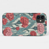 Coques Case-Mate iPhone Illustration de fleur de caronations roses (Dos (Horizontal))