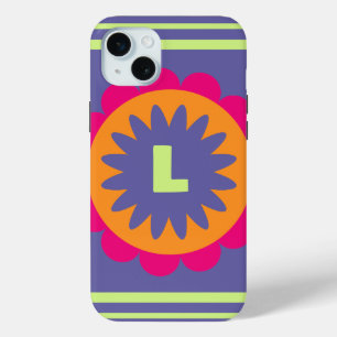 Coque iPhone 15 Mini illustration de formes florales orange et rose