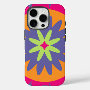 Coques iPhone 16 Pro illustration de formes florales orange et rose