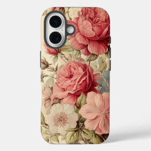 Coques iPhone 16 Illustration de l'aquarelle rose et rouge vintage