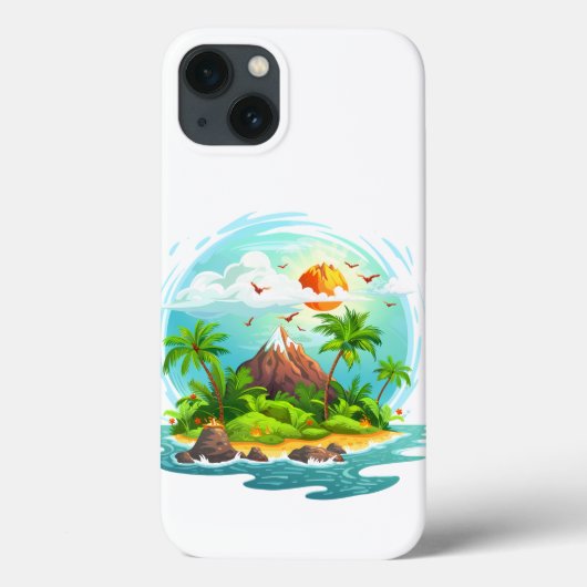 Coques Case-Mate iPhone Illustration de l'île tropicale avec vue sur l'océ (Verso)