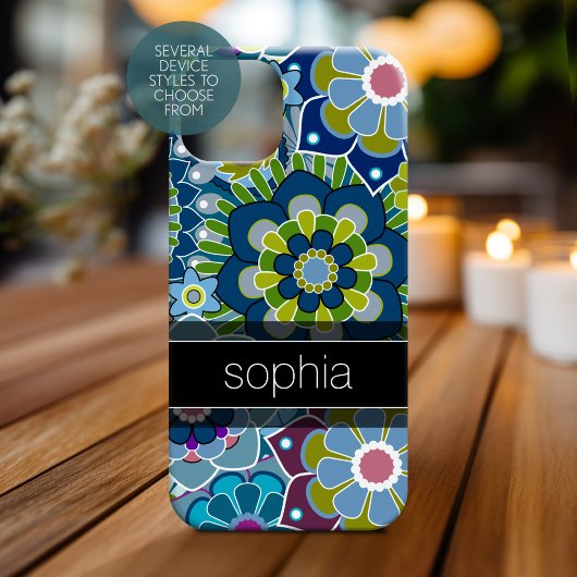 Coques Case-Mate iPhone Illustration de motif floral rétrospectif avec nom