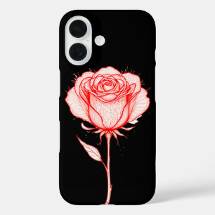 Coques iPhone 16 Illustration de rose rouge sur fond noir