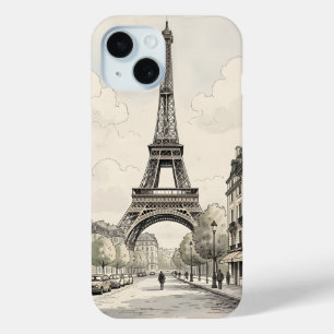 Coque Pour iPhone 15 Illustration de voyage antique vintage de Paris