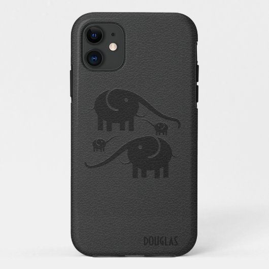Coques Case-Mate iPhone Illustration d'éléphant en cuir noir (Dos)