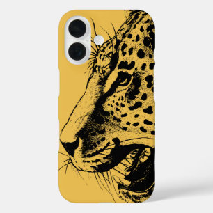 Coques iPhone 16 Illustration d'un léopard tiré à la main noir et j