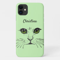 Illustration en noir de chats Face Whiskers Vert